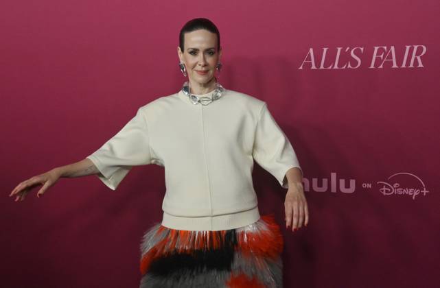 Cast member Sarah Paulson attends the world premiere of the Hulu original TV Series All s Fair at the DGA Theater in Los Angeles on Thursday, October 16, 2025. Storyline: Follows a successful divorce lawyer and the owner of an all-female law firm in Los Angeles.  LAP2025101622 JIMxRUYMEN