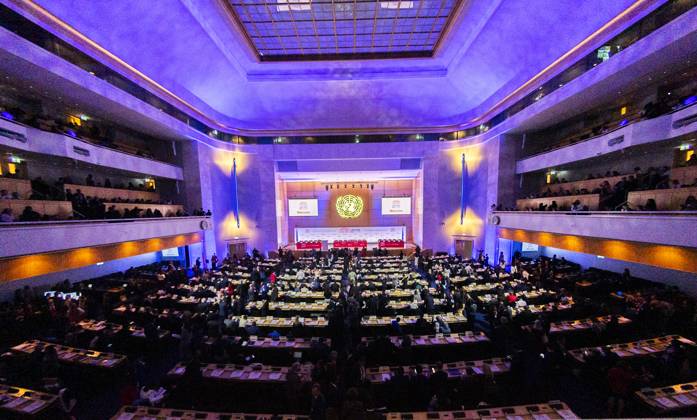 October 20, 2025, Geneva, Geneva, Switzerland: Geneva Switzerland, 10 20 2025: .Ambient view of the Assembly Hall of the Concordia building at the UN Geneva during the 16th UN conference on Trade and Development (United Nations Conference on Trade and Development) and which is also the 16th session of the 16th UN conference on Trade and Development, which brings together heads of state and government, ministers and other key stakeholders from business, civil society and academia to address issues of global trade and economic development and took place at United Nations of Geneva in Geneva. Geneva Switzerland - ZUMAd206 20251020_zip_d206_002 Copyright: xEricxDubostx
