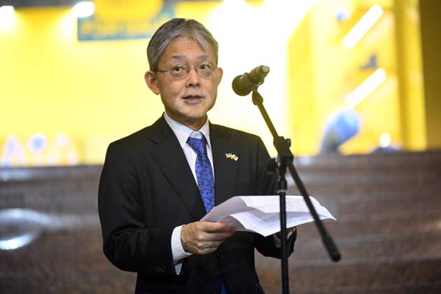 Ambassador Extraordinary and Plenipotentiary of Japan to Ukraine Masashi Nakagome delivers a speech at the opening of the exhibition Pavilion Not For Sale at EXPO 2025 in Japan. Now in Ukraine at the Ukrainian House, Kyiv, Ukraine, on October 31, 2025. The pavilion, which was presented at the World Expo 2025 in Japan and visited by more than 3.2 million people, includes 18 objects representing human values and personal stories from Ukraine (Photo by Danylo Antoniuk Ukrinform) Ukrainian pavilion Not For Sale for EXPO 2025 presented at Ukrainian House Copyright: xDanyloxAntoniukx