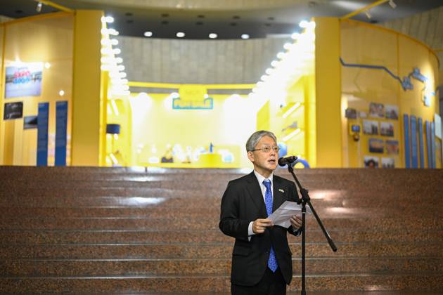 Ambassador Extraordinary and Plenipotentiary of Japan to Ukraine Masashi Nakagome delivers a speech at the opening of the exhibition Pavilion Not For Sale at EXPO 2025 in Japan. Now in Ukraine at the Ukrainian House, Kyiv, Ukraine, on October 31, 2025. The pavilion, which was presented at the World Expo 2025 in Japan and visited by more than 3.2 million people, includes 18 objects representing human values and personal stories from Ukraine (Photo by Danylo Antoniuk Ukrinform) Ukrainian pavilion Not For Sale for EXPO 2025 presented at Ukrainian House Copyright: xDanyloxAntoniukx