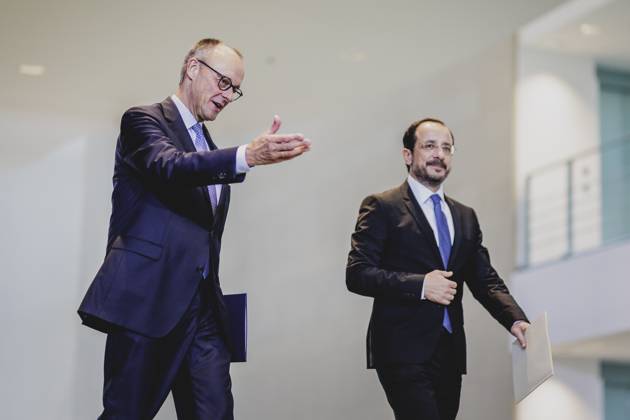 L R Friedrich Merz CDU , Federal Chancellor, and Nikos Christodoulides, President of Cyprus, pictured during a press conference in Berlin, 14 11 2025 Berlin Germany Copyright: xFlorianxGaertnerx
