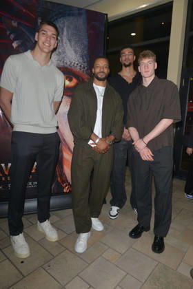 MIAMI, FLORIDA - DECEMBER 12: NBA Miami Heat Player Vladislav Goldin, Norman Powell, Kel el Ware and Kasparas Jakucionis, attends the Miami Special Screening of Avatar: Fire and Ash at AMC Sunset Place 24 in Miami, Florida on December 12, 2025. Copyright: xmpi10 MediaPunchx