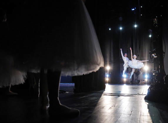 Dancer wait in the wings before taking the stage at the Joffrey Ballet School performance of The Nutcracker at the LaGuardia Performing Arts Center on Sunday, December 14, 2025 in New York City.  NYP20251214106 JohnxAngelillo
