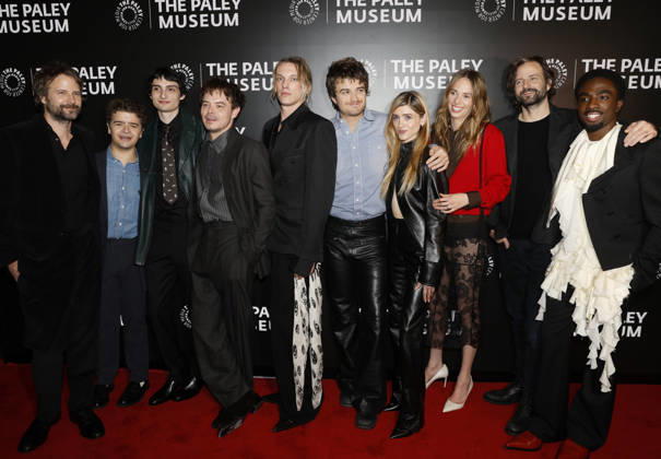 Ross Duffer, Gaten Matarazzo, Finn Wolfhard, Charlie Heaton, Jamie Campbell Bower, Joe Keery, Natalia Dyer, Maya Hawke, Matt Duffer, and Caleb McLaughlin arrive on the red carpet at PaleyLive s Stranger Things - The Final Season Celebration at The Paley Museum on Thursday, December 18, 2025 in New York City.  NYP20251218218 JOHNxANGELILLO