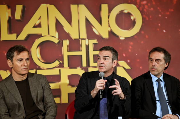 December 30, 2025, Catanzaro, Catanzaro, Italy: Press conference for the presentation of RAI s New Year s Eve program, L anno che verro , at the S. Giovanni Complex, Catanzaro. Pictured: From left: Marco Liorni, host; Roberto Occhiuto, President of the Calabria Region; Nicola Fiorita, Mayor of Catanzaro. Catanzaro, Italy 30 December 2025 Catanzaro Italy  - ZUMAa289 20251230_zia_a289_065 Copyright: xValeriaxFerrarox