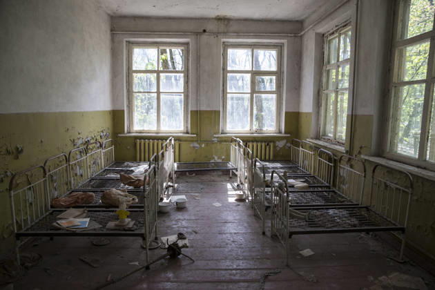 30th anniversary of Chernobyl nuclear disaster CHERNOBYL, UKRAINE - APRIL 27: An internal view from abandoned kindergarden at a village close to Pripyat is seen during the 30th anniversary of Chernobyl nuclear disaster in Ukraine on April 27, 2016. The Chernobyl accident occurred on 26 April 1986 at the Chernobyl Nuclear Power Plant in the city of Pripyat. Kiev Ukraine. Editorial use only. Please get in touch for any other usage.  Copyright: x2025xAnadoluxGökhanxBalcÄ±x