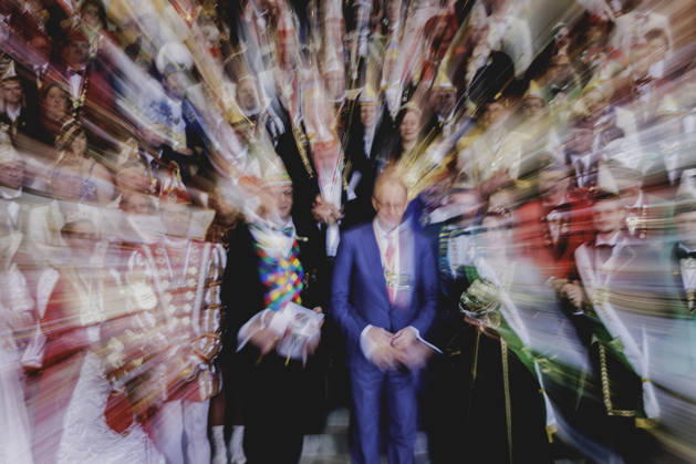 R L Friedrich Merz CDU , Federal Chancellor, and Klaus Ludwig Fess, President of the Bund Deutscher Karneval e V , taken during the traditional carnival reception at the Federal Chancellery in Berlin, 03 02 2026 Berlin Germany Copyright: xFlorianxGaertnerx
