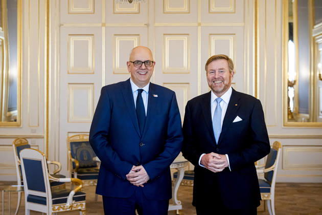04-02-2026 Palace King Willem-Alexander during a meeting with Andreas Bovenschulte, President of the Federal Council of Germany, in the balkonroom at palace Noordeinde in The Hague. Â  Copyright: xPPEx
