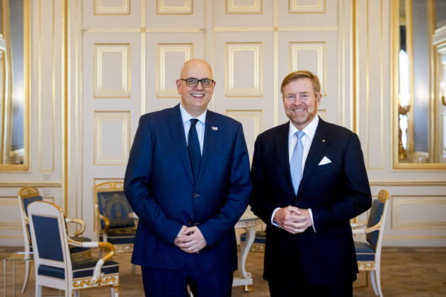 04-02-2026 Palace King Willem-Alexander during a meeting with Andreas Bovenschulte, President of the Federal Council of Germany, in the balkonroom at palace Noordeinde in The Hague. Â  Copyright: xPPEx