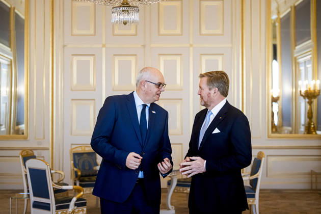 04-02-2026 Palace King Willem-Alexander during a meeting with Andreas Bovenschulte, President of the Federal Council of Germany, in the balkonroom at palace Noordeinde in The Hague. Â  Copyright: xPPEx