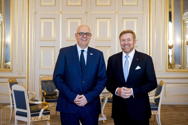 04-02-2026 Palace King Willem-Alexander during a meeting with Andreas Bovenschulte, President of the Federal Council of Germany, in the balkonroom at palace Noordeinde in The Hague. Â  Copyright: xPPEx