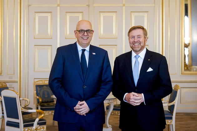 04-02-2026 Palace King Willem-Alexander during a meeting with Andreas Bovenschulte, President of the Federal Council of Germany, in the balkonroom at palace Noordeinde in The Hague. Â  Copyright: xPPEx