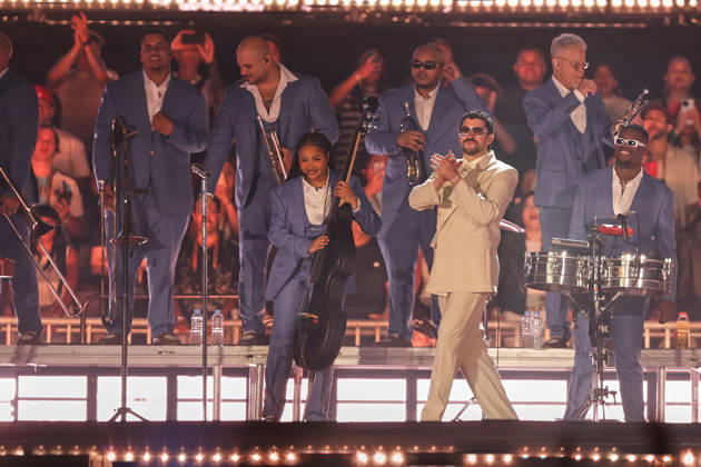 Bad Bunny performs first Buenos Aires concert of world tour BUENOS AIRES, ARGENTINA - FEBRUARY 13: Puerto Rican singer Bad Bunny performs during the first of his three scheduled shows at Estadio Monumental in Buenos Aires, Argentina, as part of his Debi Tirar Mas Fotos world tour, in Buenos Aires, Argentina on February 13, 2026. The artist arrived in Argentina following a high-profile appearance at the Super Bowl, where he delivered strong criticism of US policies, and after winning a Grammy Award, becoming the first Spanish-language album to receive the Album of the Year honor. The concert drew tens of thousands of fans, marking one of the most anticipated musical events of the year in the Argentine capital. Luciano Gonzalez Anadolu Bu Copyright: x2026xAnadoluxLucianoxGonzalezx