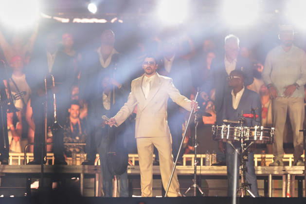 Bad Bunny performs first Buenos Aires concert of world tour BUENOS AIRES, ARGENTINA - FEBRUARY 13: Puerto Rican singer Bad Bunny performs during the first of his three scheduled shows at Estadio Monumental in Buenos Aires, Argentina, as part of his Debi Tirar Mas Fotos world tour, in Buenos Aires, Argentina on February 13, 2026. The artist arrived in Argentina following a high-profile appearance at the Super Bowl, where he delivered strong criticism of US policies, and after winning a Grammy Award, becoming the first Spanish-language album to receive the Album of the Year honor. The concert drew tens of thousands of fans, marking one of the most anticipated musical events of the year in the Argentine capital. Luciano Gonzalez Anadolu Bu Copyright: x2026xAnadoluxLucianoxGonzalezx