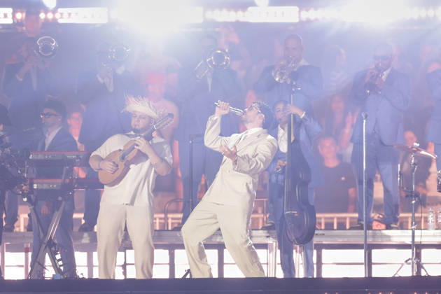 Bad Bunny performs first Buenos Aires concert of world tour BUENOS AIRES, ARGENTINA - FEBRUARY 13: Puerto Rican singer Bad Bunny performs during the first of his three scheduled shows at Estadio Monumental in Buenos Aires, Argentina, as part of his Debi Tirar Mas Fotos world tour, in Buenos Aires, Argentina on February 13, 2026. The artist arrived in Argentina following a high-profile appearance at the Super Bowl, where he delivered strong criticism of US policies, and after winning a Grammy Award, becoming the first Spanish-language album to receive the Album of the Year honor. The concert drew tens of thousands of fans, marking one of the most anticipated musical events of the year in the Argentine capital. Luciano Gonzalez Anadolu Bu Copyright: x2026xAnadoluxLucianoxGonzalezx