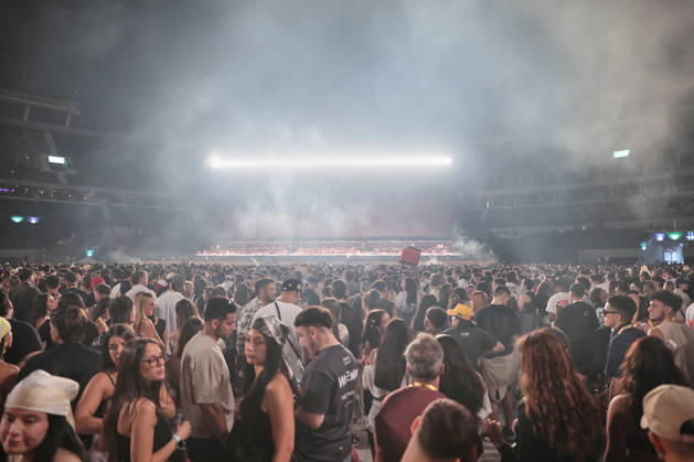 Bad Bunny performs first Buenos Aires concert of world tour BUENOS AIRES, ARGENTINA - FEBRUARY 13: Puerto Rican singer Bad Bunny performs during the first of his three scheduled shows at Estadio Monumental in Buenos Aires, Argentina, as part of his Debi Tirar Mas Fotos world tour, in Buenos Aires, Argentina on February 13, 2026. The artist arrived in Argentina following a high-profile appearance at the Super Bowl, where he delivered strong criticism of US policies, and after winning a Grammy Award, becoming the first Spanish-language album to receive the Album of the Year honor. The concert drew tens of thousands of fans, marking one of the most anticipated musical events of the year in the Argentine capital. Luciano Gonzalez Anadolu Bu Copyright: x2026xAnadoluxLucianoxGonzalezx