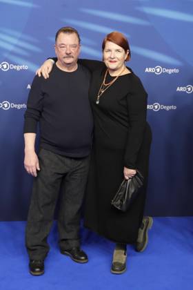 Peter Kurth, wife, at the ARD BLUE HOUR 2026, party for the 76th Berlin International Film Festival, Berlinale, at the Telegraphenamt in Berlin, red carpet,