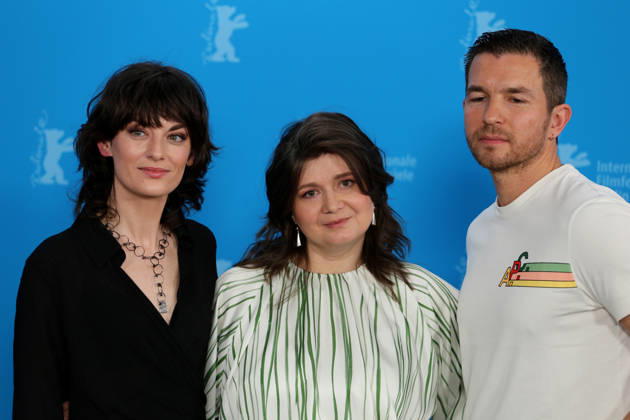 February 14, 2026, Berlin, Germany: (from left) Violet Braeckman, director Teodora Ana Mihai and Matteo Simon pose during the photocall for Heysel 85 at the 76th Berlin International Film Festival (Berlinale) in Berlin. The festival runs from Feb. 12 to 22, 2026. Berlin Germany  - ZUMAf146 20260214_zip_f146_052 Copyright: xRouzbehxFouladix