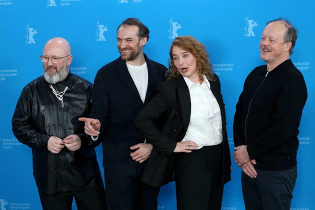 February 15, 2026, Berlin, Germany: (From L) Belgian screenwriter Angelo Tijssens, French actor Arieh Worthalter, Belgian director Anke Blonde and Belgian actor Jan Hammenecker pose for a photo call for the film Dust during the 76th Berlin International Film Festival (Berlinale), which is Europe s first major film festival of the year, in Berlin. The festival runs from February 12 to 22, 2026. Berlin Germany  - ZUMAf146 20260215_zip_f146_057 Copyright: xRouzbehxFouladix