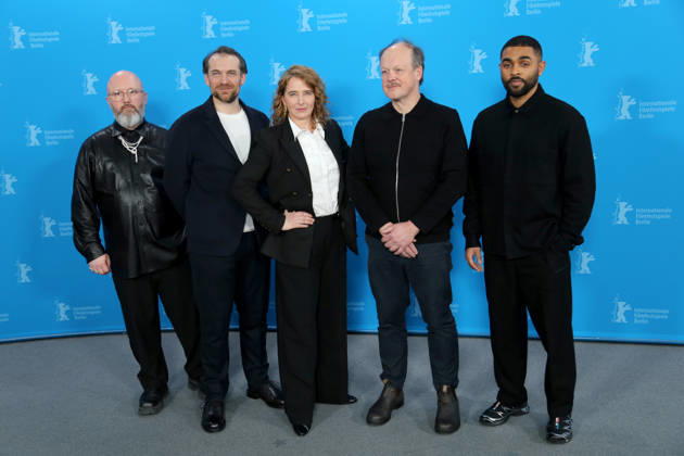 February 15, 2026, Berlin, Germany: Belgian screenwriter Angelo Tijssens, French actor Arieh Worthalter, Belgian director Anke Blonde, Belgian actor Jan Hammenecker, and English actor Anthony Welsh pose for a photo call for the film Dust during the 76th Berlin International Film Festival (Berlinale), which is Europe s first major film festival of the year, in Berlin. The festival runs from February 12 to 22, 2026. Berlin Germany - ZUMAf146 20260215_zip_f146_054 Copyright: xRouzbehxFouladix