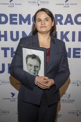 Swjatlana Heorhijeuna Zichanouskaja Tsikhanouskaya Belarusian non-partisan civil rights activist as guest at the Cinema For Peace Gala 2026 at Hotel Adlon Kempinski on 16 02 2026 in Berlin Berlin Germany