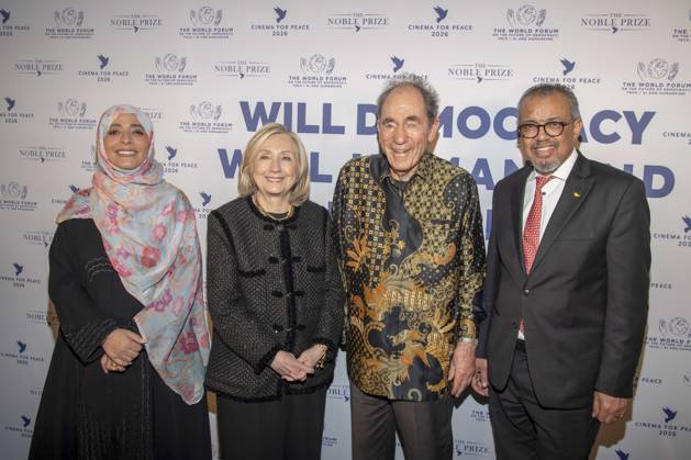 Tawakel Karman, Hillary Clinton Albie Sachs and Tedros Adhanom Ghebreyesus as guests at the Cinema For Peace Gala 2026 at the Hotel Adlon Kempinski on 16 02 2026 in Berlin Berlin Germany