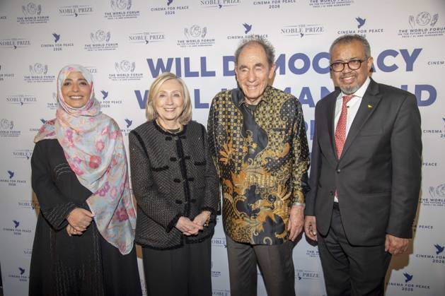 Tawakel Karman, Hillary Clinton Albie Sachs and Tedros Adhanom Ghebreyesus as guests at the Cinema For Peace Gala 2026 at the Hotel Adlon Kempinski on 16 02 2026 in Berlin Berlin Germany