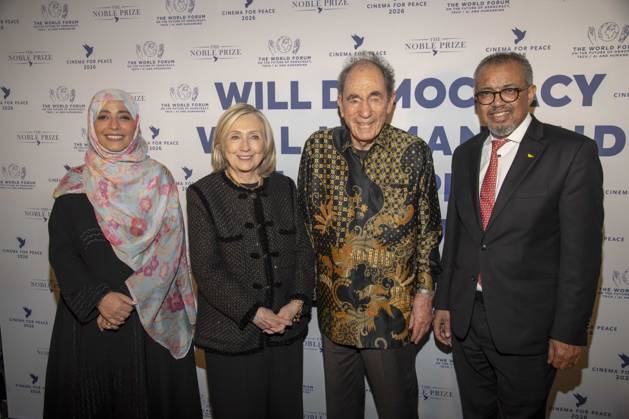Tawakel Karman, Hillary Clinton Albie Sachs and Tedros Adhanom Ghebreyesus as guests at the Cinema For Peace Gala 2026 at the Hotel Adlon Kempinski on 16 02 2026 in Berlin Berlin Germany