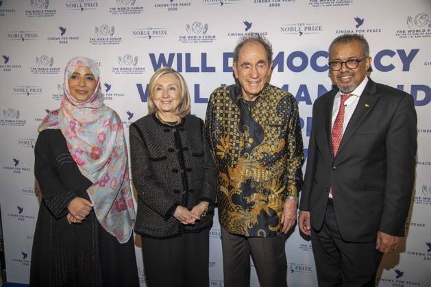 Tawakel Karman, Hillary Clinton Albie Sachs and Tedros Adhanom Ghebreyesus as guests at the Cinema For Peace Gala 2026 at the Hotel Adlon Kempinski on 16 02 2026 in Berlin Berlin Germany