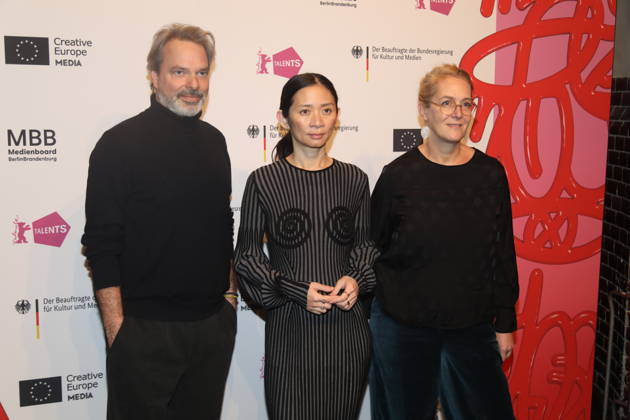 Tobias Pausinger, Chloe Zhao and Nikola Joetze at Berlinale Talents Talk Chloe Zhao In conversation at Radialsystem Kulturzentrum in Holzmarktstraße Berlin, 18 02 2026 Copyright: xMatthiasxGränzdörferx