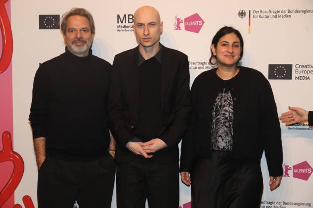 Tobias Pausinger, Daniel Blumberg and Aida Baghernejad at Berlinale Talents Talk Composer™s Talk with Daniel Blumberg at Radialsystem Kulturzentrum in Holzmarktstraße Berlin, 18 02 2026 Copyright: xMatthiasxGränzdörferx