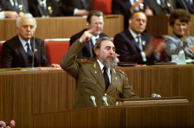 27th Congress of USSR Communist Party. Cuban leader Fidel Castro during speech 9104929 27.02.1986 The 27th Congress of the USSR Communist Party, February 25 - March 6, 1986. Moscow, Kremlin Palace of Congress (now State Kremlin Palace). Fidel Castro, Chair of the Council of Ministers of Cuba, Chair of the State Council of Cuba and First Secretary of the Central Committee of the Cuban Communist Party, during speech. Yuryi Abramochkin Sputnik Moscow Russia  Copyright: xYuryixAbramochkinx