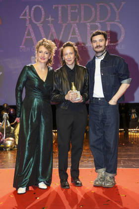 Tricia Tuttle, Celine Sciamma and Michael Stütz at the presentation of the 40 Teddy Award 2026 at the Berlinale 2026 76 Berlin International Film Festival at the Volksbühne Berlin, 20 02 2026 Foto:xB.xDummerx xFuturexImagex teddy_6209