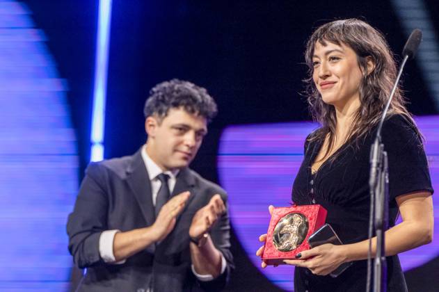 abb Ameer Fakher Eldin and Marie Rose Osta ¨Golden Bear for Best Short Film in the Berlinale Palast at the Berlinale 2026 Finale Closing Ceremony and Award Ceremony of the 76th Berlin International Film Festival on Saturday 21 02 2026 in Berlin Berlin Germany