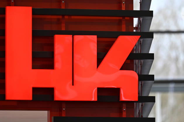 The logo of weapons manufacturer Heckler Koch HK on display at Enforce Tac 2026 at the Nuremberg Exhibition Center The trade fair for members of security agencies and the armed forces takes place annually in Nuremberg Theme image, symbolic image Nuremberg, 23 02 2026 Bavaria Germany Copyright: xDwixAnoraganingrumx