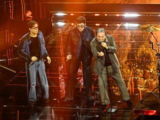 Sanremo, 76th Italian Song Festival. Fourth Night. Pictured: LDA & AKA 7EVEN with Tullio De Piscopo. Copyright: xMaurizioxD Avanzox xipa-agency.netx xPoolxSanremox02x IPA_Agency_IPA72123940