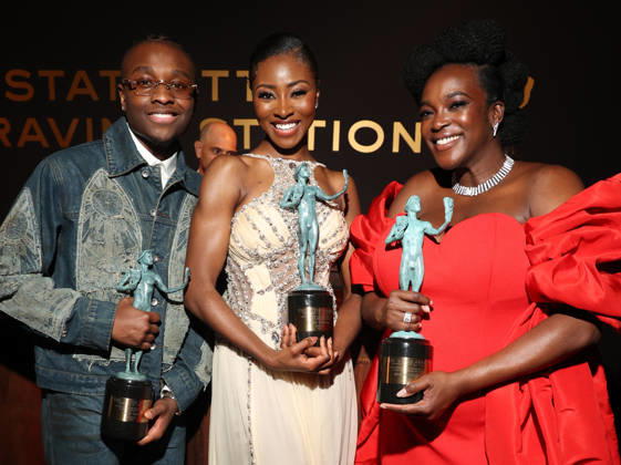 LOS ANGELES, CA - MARCH 1: Miles Caton, Jayme Lawson and Wunmi Mosaku at the 2026 Screen Actors Guild Awards After Party at the Shrine Auditorium in Los Angeles, California on March 1, 2026. Copyright: xWalikxGoshornx