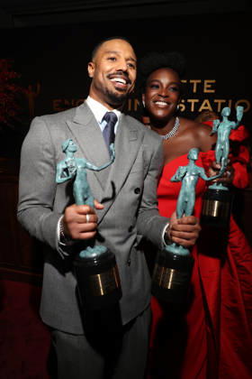 LOS ANGELES, CA - MARCH 1: Michael B. Jordan and Wunmi Mosaku at the 2026 Screen Actors Guild Awards After Party at the Shrine Auditorium in Los Angeles, California on March 1, 2026. Copyright: xWalikxGoshornx