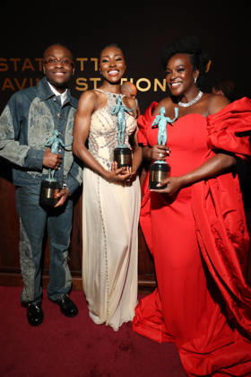 LOS ANGELES, CA - MARCH 1: Miles Caton, Jayme Lawson and Wunmi Mosaku at the 2026 Screen Actors Guild Awards After Party at the Shrine Auditorium in Los Angeles, California on March 1, 2026. Copyright: xWalikxGoshornx