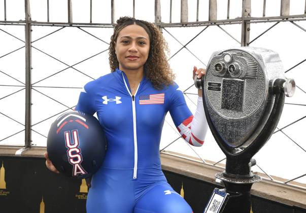 NEW YORK, NY- MARCH 5: Azaria Hill visits the Empire State Building Following her Olympic Debut at the 2026 Milan Cortina Winter Olympics on March 5, 2026 in New York City. Copyright: xmpi099x