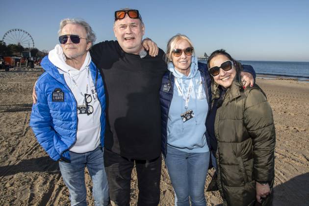 abb Wolfgang Lippert, Walter Lehnertz, Gesine Lippert and Sonja Burghausen wife Waldi as guests on the beach at 10 years Baltic Lights 2026 celebrity charity sled dog race in favor of Welthungerhilfe on the Baltic Sea between the Ahlbeck sea bridge and the Heringsdorf sea bridge , Friday 06 03 2026 in Heringsdorf MV Germany