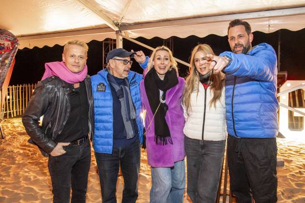 abb Roman Knizka, Wolfgang Stumph, Franziska Hippe, Nina Ensmann and Matthias Killing as guests on the beach at 10 years of Baltic Lights 2026 celebrity charity sled dog race in aid of Welthungerhilfe on the Baltic Sea between the Ahlbeck sea bridge and the Heringsdorf sea bridge , Friday 06 03 2026 in Heringsdorf MV Germany