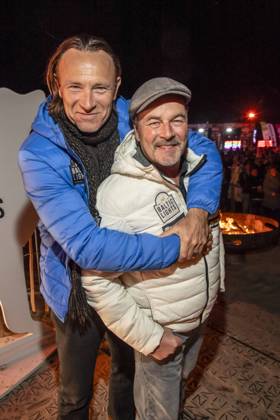 abb Bernhard Bettermann and Till Demtroeder as guests on the beach at the 10th anniversary of Baltic Lights 2026 celebrity charity sled dog race in aid of Welthungerhilfe on the Baltic Sea between the Ahlbeck sea bridge and the Heringsdorf sea bridge, Friday 06 03 2026 in Heringsdorf MV Germany