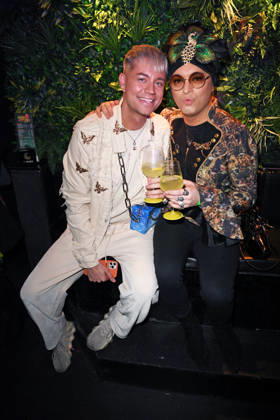Julian F M Stöckel with friend Marcell Damaschke at the OPENING OF THE OLIVIA JONES DSCHUNGELBAR at Grosse Freiheit in Hamburg on 11 03 2026