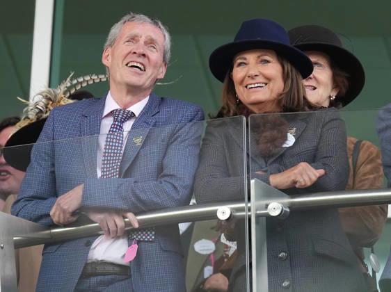Ladies Day at Cheltenham Festival Brendan Moran and Carole Middleton cheer on the racing as they attend Ladies Day at Cheltenham Festival, Cheltenham Racecourse, Cheltenham, Gloucestershire, UK, on the 11th March 2026 Picture by James Whatling Cheltenham Cheltenham Racecourse Gloucestershire United Kingdom  WHA-0810