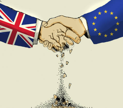 British hand crumbles on handshake with the EU  Copyright: xGaryxWatersx 11591551 RECORD DATE NOT STATED