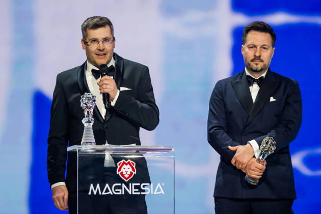 Czech Film and Television Academy (CFTA) presents Czech Lion annual film awards at the 33rd annual ceremony in Congress Centre Prague, on March 14, 2026. The Best Sound Award was presented to Juraj Mravec (left) and Petr Cechak for the film The Broken Voices. (CTKxPhoto OndrejxDeml) CTKPhotoP2026031406323 CTKPhotoP2026031406323