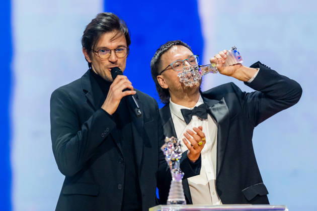 Czech Film and Television Academy (CFTA) presents Czech Lion annual film awards at the 33rd annual ceremony in Congress Centre Prague, on March 14, 2026. The Best Screenplay award went to Jan Smutny and Lukas Kokes (left) for their film Summer School. (CTKxPhoto OndrejxDeml) CTKPhotoP2026031406795  CTKPhotoP2026031406795