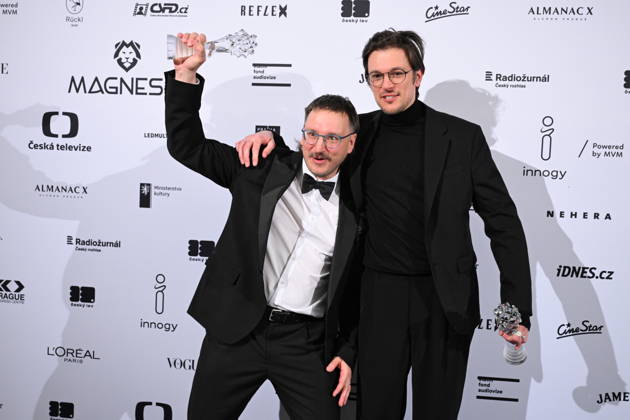 Czech Film and Television Academy (CFTA) presents Czech Lion annual film awards at the 33rd annual ceremony in Congress Centre Prague, on March 14, 2026. The Best Screenplay award went to Jan Smutny and Lukas Kokes (right) for their film Summer School. (CTKxPhoto MichalxKamaryt) CTKPhotoP2026031406813  CTKPhotoP2026031406813