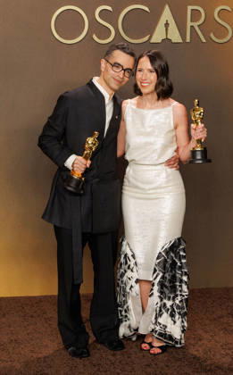 March 15, 2026, Hollywood, California, USA: (L-R) Alexandre Singh and Natalie Musteata, winners of the Best Live Action Short Film Award for â€oeTwo People Exchanging Salivaâ€Â, pose in the press room of the 98th Annual Academy Awards on Sunday March 15, 2026 at the Dolby Theater in Hollywood, California. PRENSA INTERNACIONAL Hollywood USA - ZUMAp124 20260315_zaa_p124_318 Copyright: xPrensaxInternacionalx